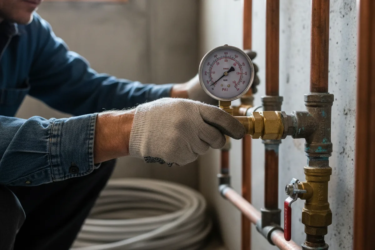 Pressure testing a repaired line during Water Line Repair in Kennett